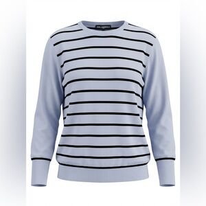 KARL LAGERFELD WOMENS SWEATER SIZE L BLUE WITH BLACK STRIPES